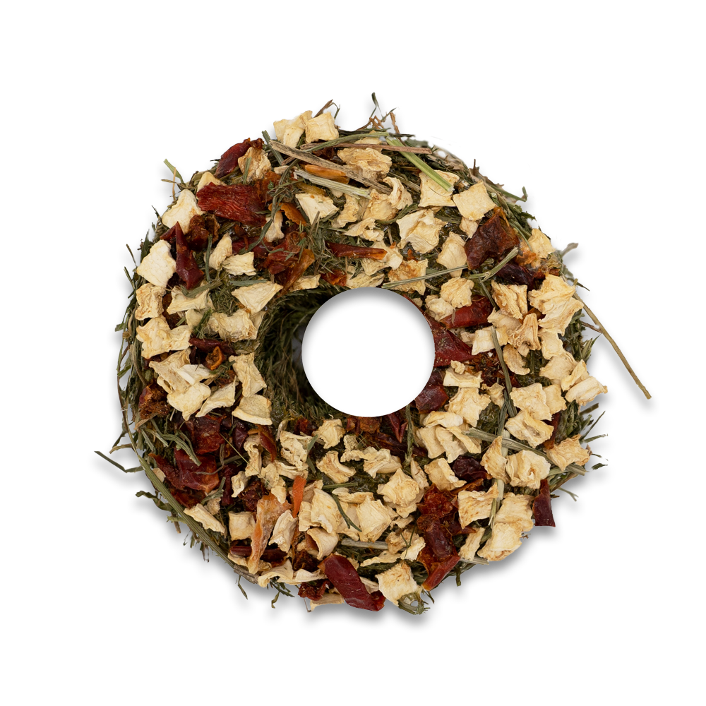 Naturhof Hø-Donut med drys af paprika, selleri og persille til kaniner og gnavere